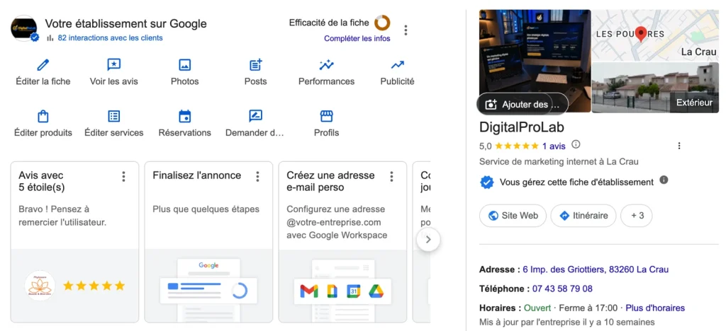 Fiche Google Business de DigitalProLab utilisée pour le référencement local dans le Var