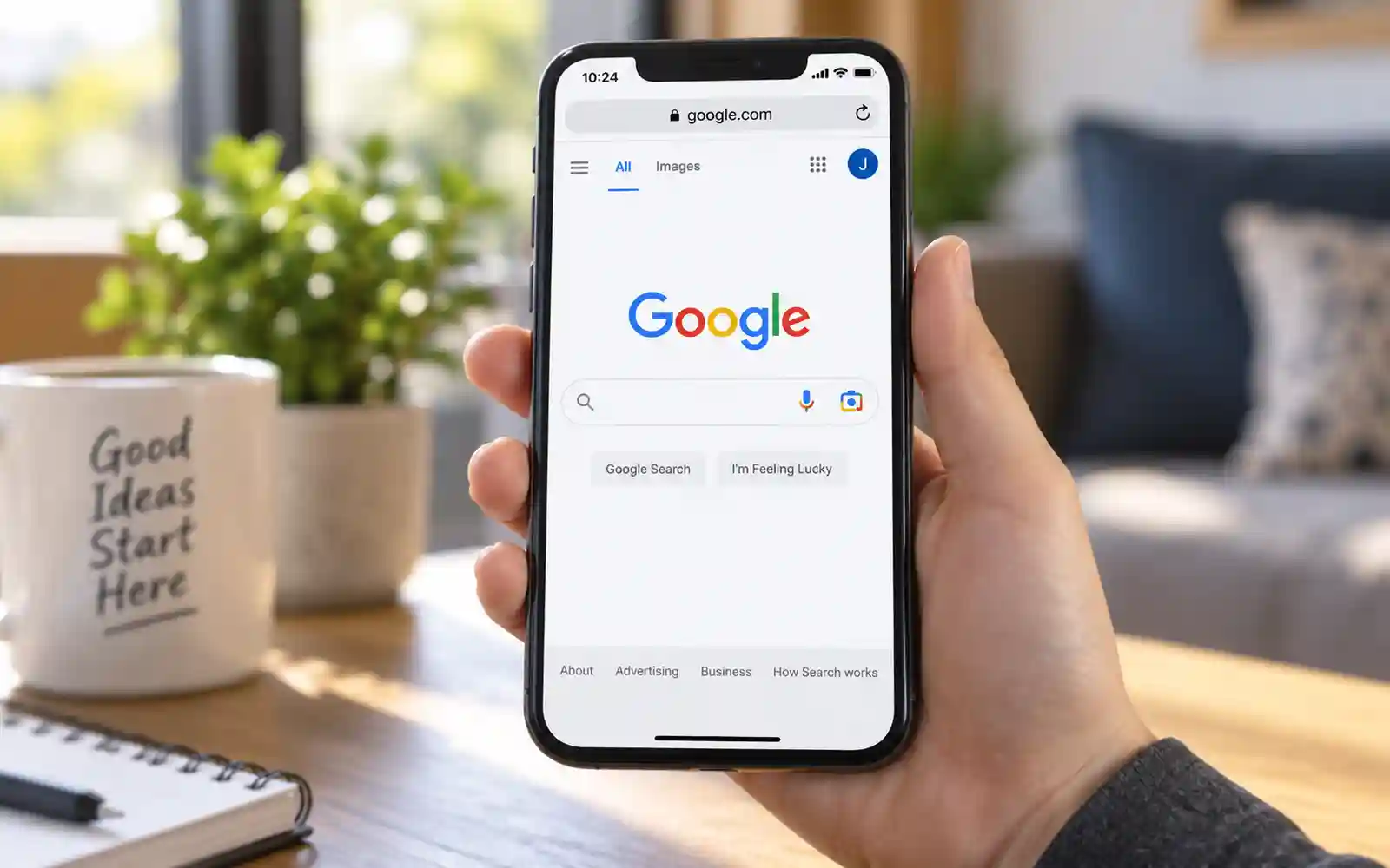 Page de recherche Google affichée sur un smartphone